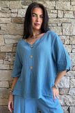 Andi Basket Linen Blend Top Denim